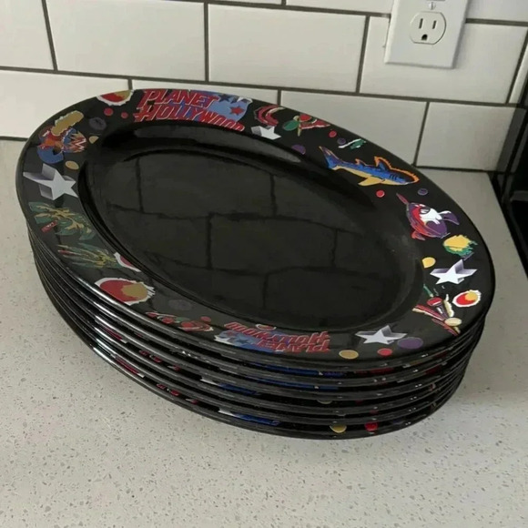Planet Hollywood Set of 6 Serving Plates Black Size 15"x11" - Picture 6 of 6